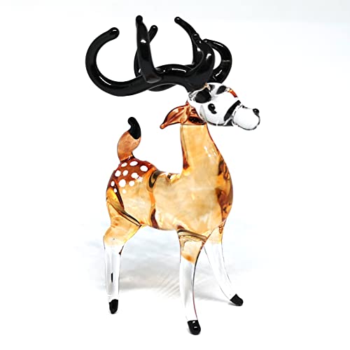 Glass Deer Figurines Collectible Hand Blown Safari Miniature Animals Gift Collectibles Brown 0.9 x 2.0 x 2.7 inches