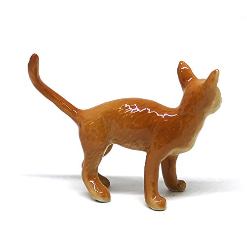 Grey Tabby & Brown Burmese Cat Ceramic Figurine Porcelain Handmade Home Decor Collection