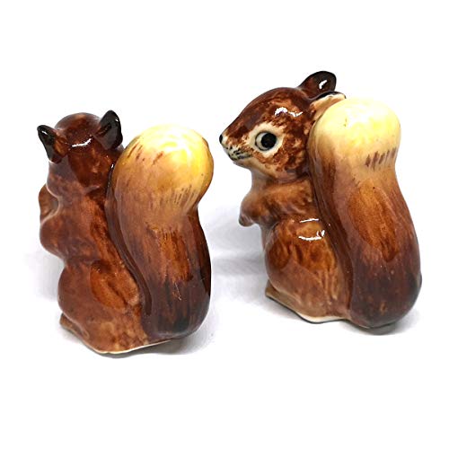 Set of 2 Squirrel Figurine Ceramic Gift Collectibles Hand Painted Terrarium Garden Decor Set of 2