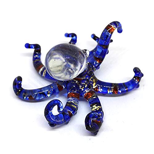 Glass Sea Octopus Figurine Miniature Hand Blown Blue Coastal Style Home Decor Gift Collectible