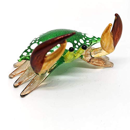 Glass Blowing Green Crab Figurine Handmade Miniature Ornament Marine Collection