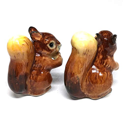 Set of 2 Squirrel Figurine Ceramic Gift Collectibles Hand Painted Terrarium Garden Decor Set of 2