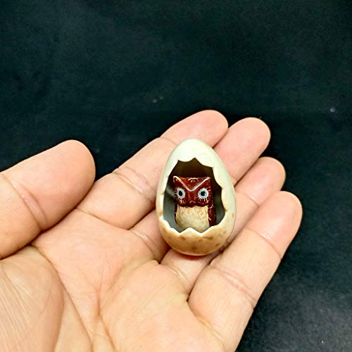 Ceramic Owl in Egg Figurine Brown Hand Painted Collectible Garden Decor Statue