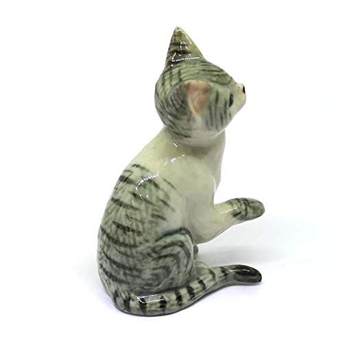 ZOOCRAFT Collectible Ceramic Tabby Cat Figurine Gray Collectible Dollhouse Miniatures Gift for Cat Lovers