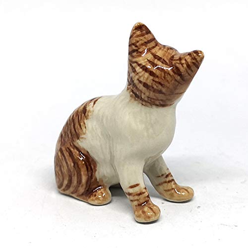 ZOOCRAFT Porcelain Brown Tiger Cat Figurine Handmade Miniatures Collectible Ceramic