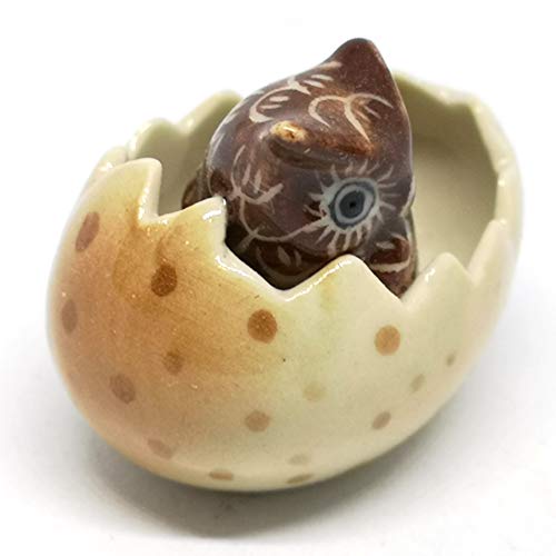 Owl in Egg Ceramic Figurine Craft Miniature Collectible Zoo Animal Figure