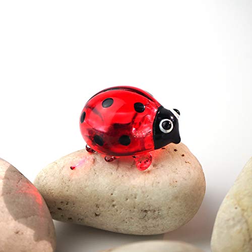 Ladybug Figurine Red & Orange Cute Ladybird Blown Glass Insect Terrarium Gift Garden Decor Set of 3