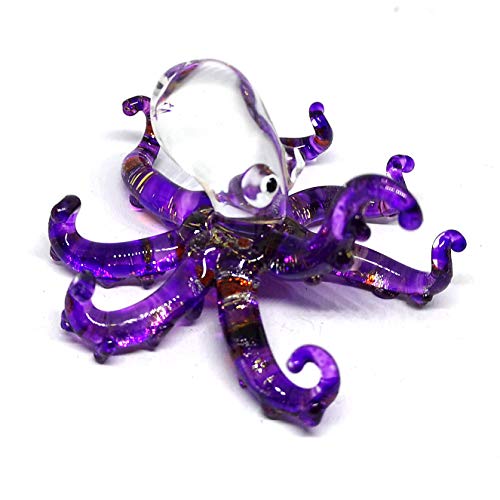 Glass Sea Octopus Figurine Miniature Hand Blown Purple Coastal Style Home Decor Gift Collectible