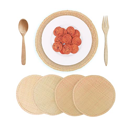 Woven Placemats for Dining Table - Green Placemats, Dining Table Set, Woven Placemats β Size 14.6 Inch β Heat Resistant, Non-Slip, Durable β Braided Placemats for Kitchen Table- Farmhouse Placemats Set of 6