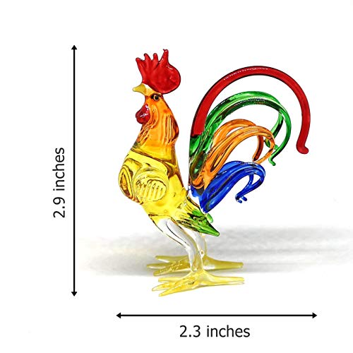 Chicken Figurines Collectibles Hand Blown Glass Rooster Set of 2