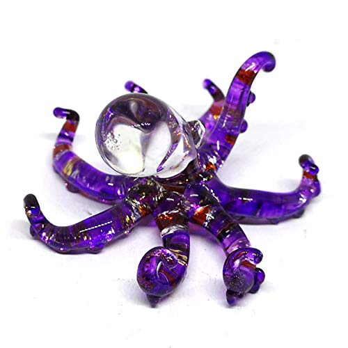 Glass Sea Octopus Figurine Miniature Hand Blown Purple Coastal Style Home Decor Gift Collectible