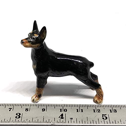 Ceramic Doberman Pinscher Dog Figurine Hand Painted Miniature Collectible Statue Standing