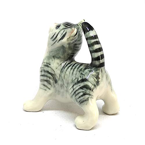 Porcelain Fat Baby Tabby Kitten Cat Figurine Gray Handmade Ceramic Miniatures Decor Collectibles