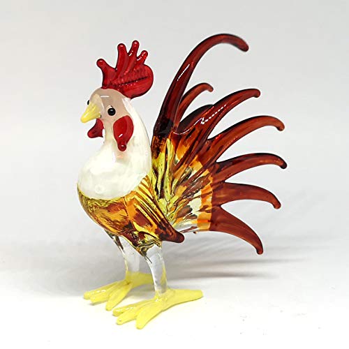 Glass Rooster Chicken Figurine Brown Country Kitchen Decor Miniature Hand Blown Art
