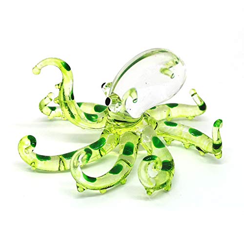 Glass Sea Octopus Figurine Green Miniature Hand Blown Coastal Style Home Decor Gift Collectible