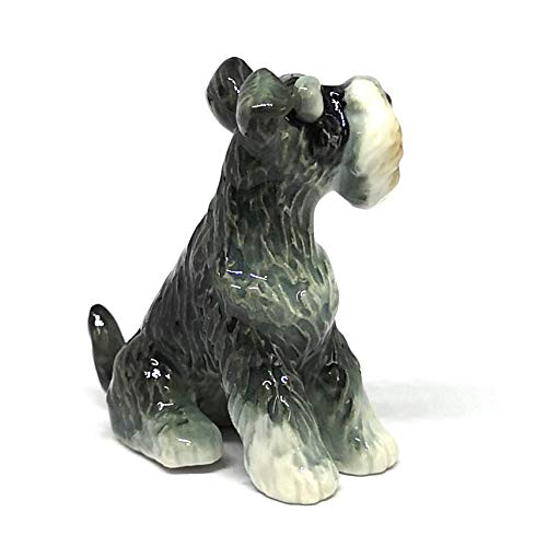 Collectible Ceramic Schnauzer Dog Figurine Animals Sitting Hand Painted Porcelain Friendship Memorial Gift
