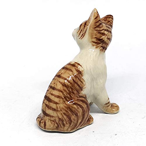 Porcelain Brown Tiger Cat Figurine Handmade Miniatures Collectible Ceramic