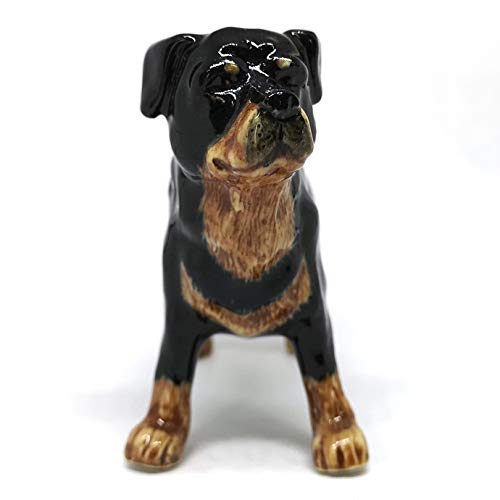 Rottweiler Ceramic Dog Figurine Miniatures Statue Standing Black Pets Lovers Collectible