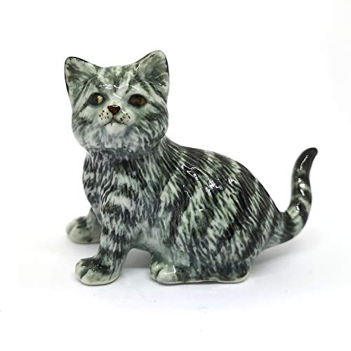 Collectible Ceramic Gray Tabby Cat Figurine Hand Painted Porcelain Statue Home Decoration Gifts Pet Lovers