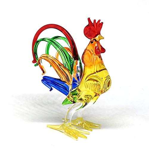 Chicken Figurines Collectibles Hand Blown Glass Rooster Set of 2
