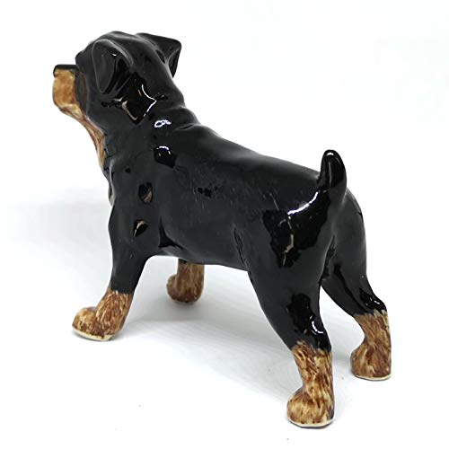 Rottweiler Ceramic Dog Figurine Miniatures Statue Standing Black Pets Lovers Collectible