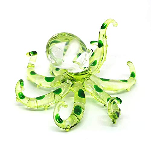Glass Sea Octopus Figurine Green Miniature Hand Blown Coastal Style Home Decor Gift Collectible