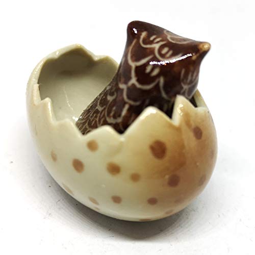Owl in Egg Ceramic Figurine Craft Miniature Collectible Zoo Animal Figure