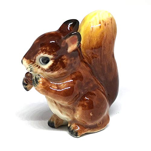 Set of 2 Squirrel Figurine Ceramic Gift Collectibles Hand Painted Terrarium Garden Decor Set of 2
