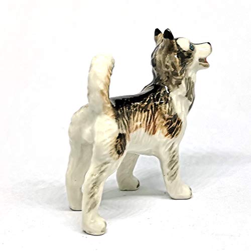 Cute Alaskan Dog Figurine Ceramic Craft Miniatures Animal Collectible Standing