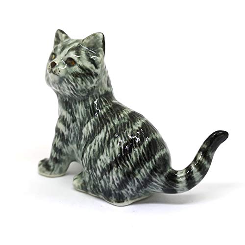 Collectible Ceramic Gray Tabby Cat Figurine Hand Painted Porcelain Statue Home Decoration Gifts Pet Lovers