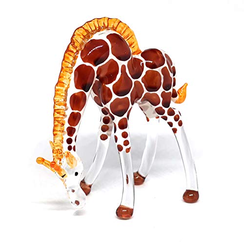 Glass Giraffe Figurine Collectible Hand Blown Safari Miniature Animals Collectibles Home Decoration Set of 2
