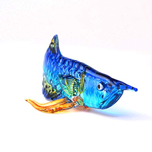 Tropical Glass Arowana Fish Figurine Blue Hand Blown Lampwork Collectible Miniature Aquarium Decor