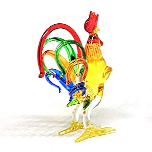 Chicken Figurines Collectibles Hand Blown Glass Rooster Set of 2