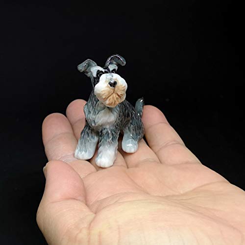 Collectible Ceramic Schnauzer Dog Figurine Animals Sitting Hand Painted Porcelain Friendship Memorial Gift