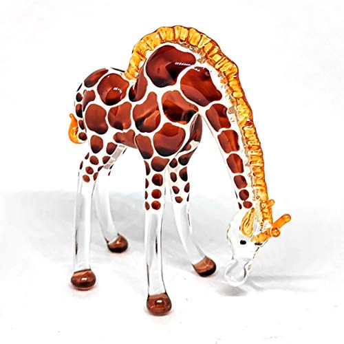 Glass Giraffe Figurine Collectible Hand Blown Safari Miniature Animals Collectibles Home Decoration Set of 2