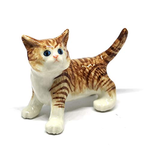 Handmade Dollhouse Miniatures Ceramic Porcelain Brown Cat Pet Lovers Gifts