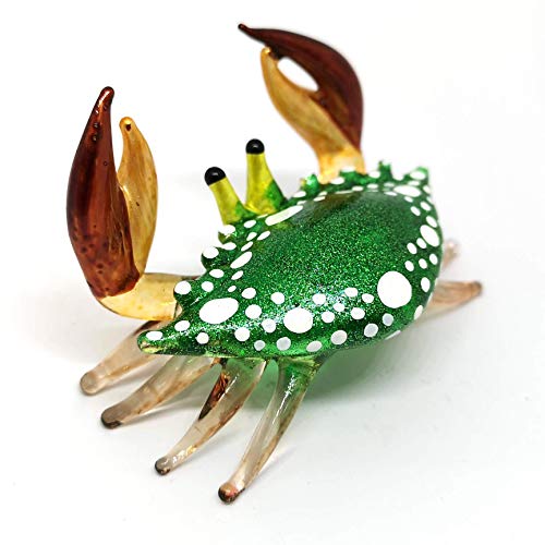 Glass Blowing Green Crab Figurine Handmade Miniature Ornament Marine Collection