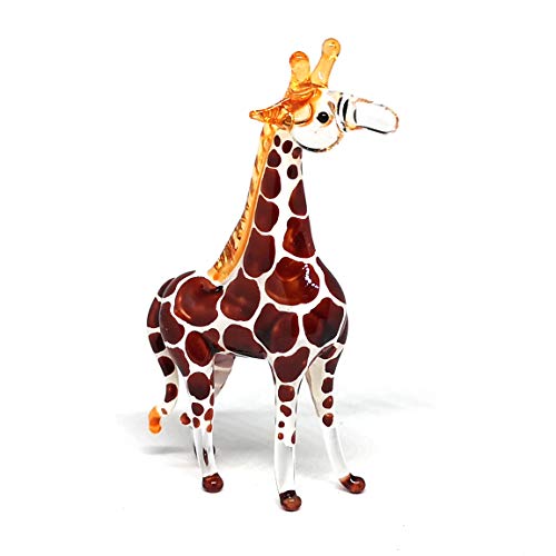 Glass Giraffe Figurine Collectible Hand Blown Safari Miniature Animals Collectibles Home Decoration Set of 2