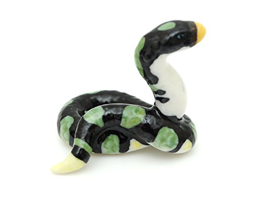 Handmade Miniatures Ceramic Green-spotted Snake Figurine Animals Decor/Animal Collection