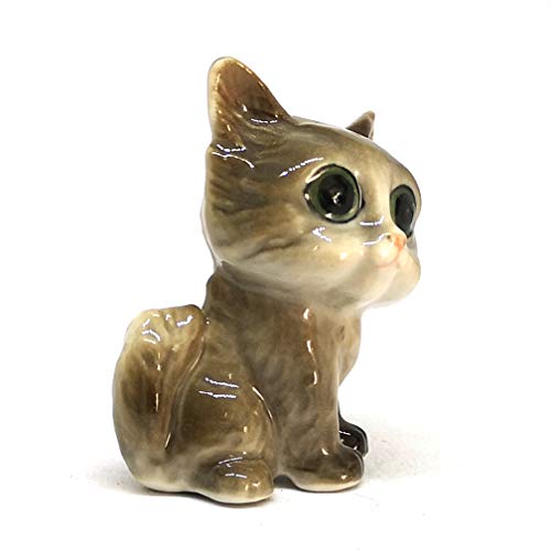 Cute Cat Figurine Big Head Hand Painted Ceramic Miniatures Home Decor