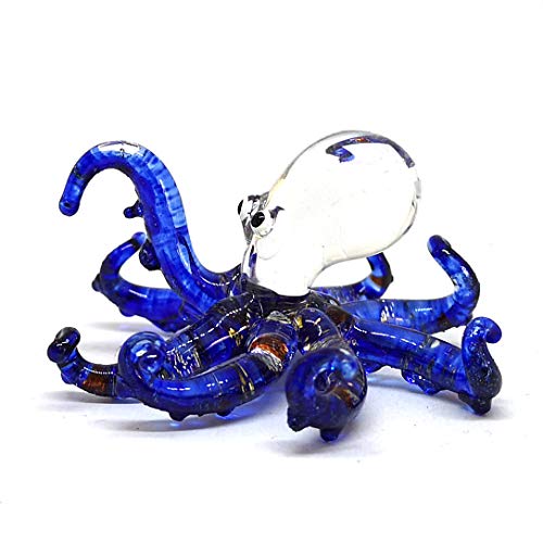 Glass Sea Octopus Figurine Miniature Hand Blown Blue Coastal Style Home Decor Gift Collectible