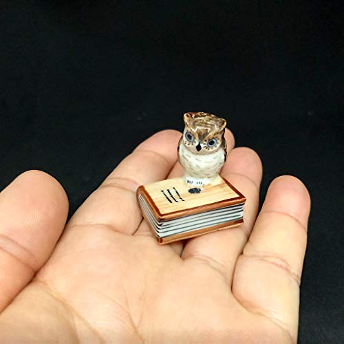 Owl Figurine Ceramic Brown Bird on Book Tiny Handicraft Miniature Dollhouse