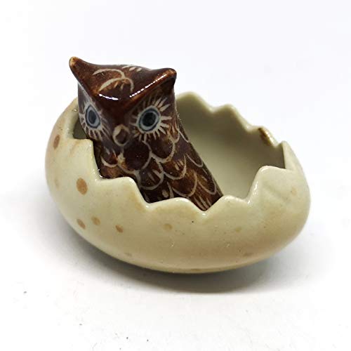 Owl in Egg Ceramic Figurine Craft Miniature Collectible Zoo Animal Figure
