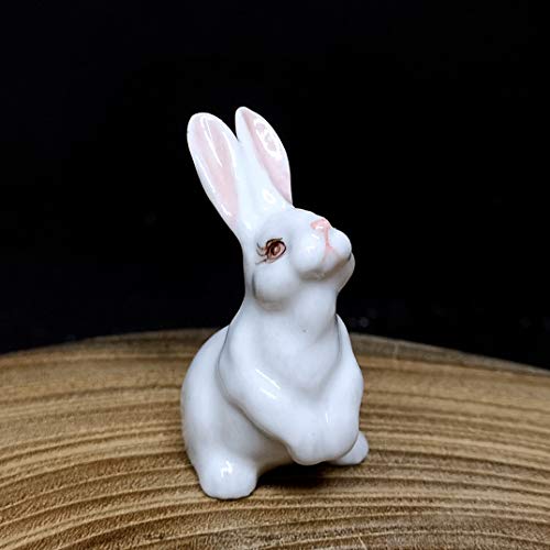 Porcelain Rabbit Bunny Figurine White Hand Painted Ceramic Miniature Terrarium Decor