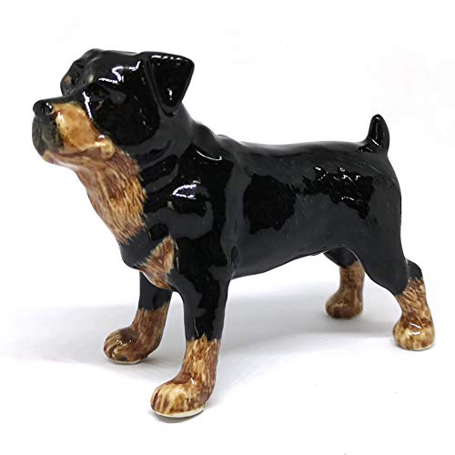 Rottweiler Ceramic Dog Figurine Miniatures Statue Standing Black Pets Lovers Collectible
