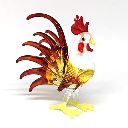 Glass Rooster Chicken Figurine Brown Country Kitchen Decor Miniature Hand Blown Art