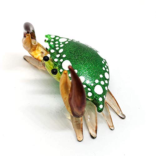 Glass Blowing Green Crab Figurine Handmade Miniature Ornament Marine Collection