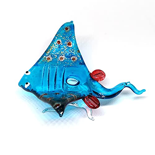 ZOOCRAFT Glass Stingray Figurine Blue Hand Blown Art Sealife Ornament Collectible Miniature Aquarium Coastal Decor, 3.0 x 3.1 x 1.3 inches