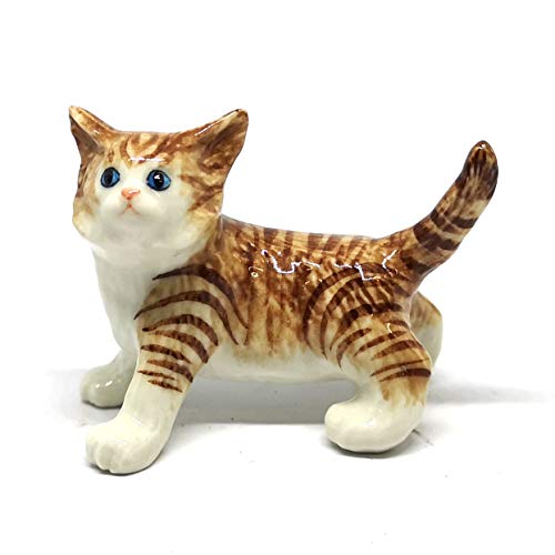 Handmade Dollhouse Miniatures Ceramic Porcelain Brown Cat Pet Lovers Gifts