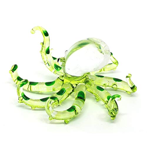 Glass Sea Octopus Figurine Green Miniature Hand Blown Coastal Style Home Decor Gift Collectible